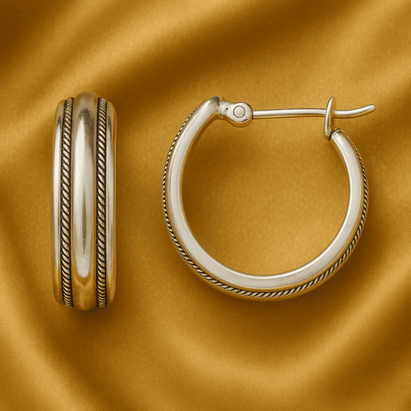 Gold-gestreifte Vintage Silber-Creolen