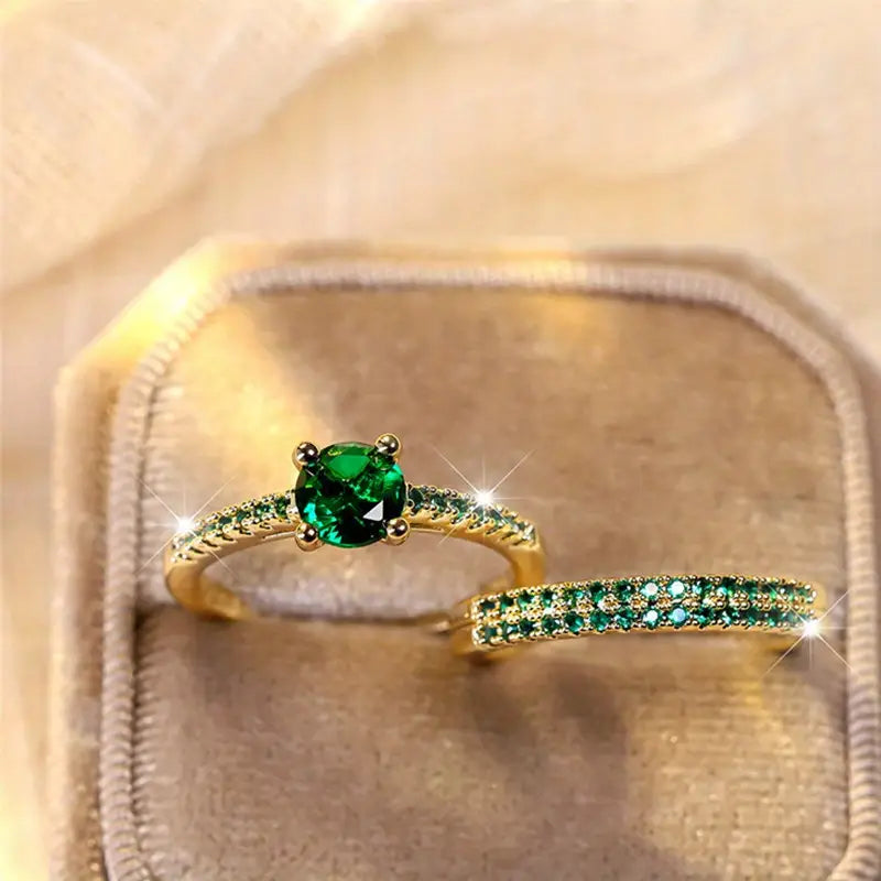Duo Ringset mit Smaragd in Gold