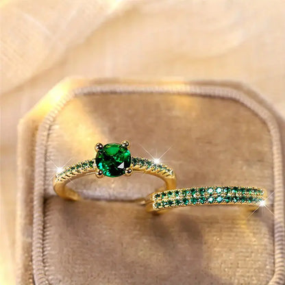Duo Ringset mit Smaragd in Gold