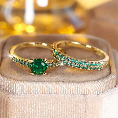 Duo Ringset mit Smaragd in Gold