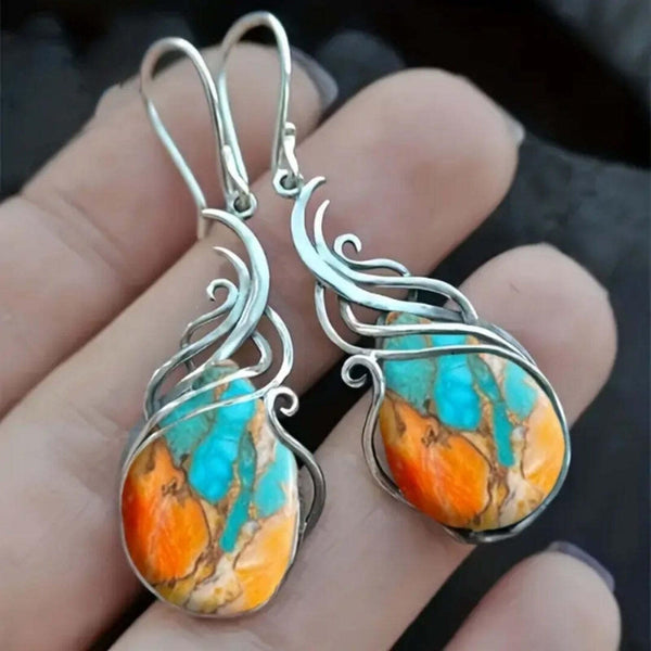 Blaue und orange Edelstein Ohrhänger