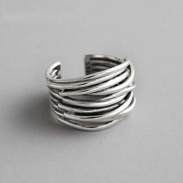 Silberner verstellbarer Faden-Ring