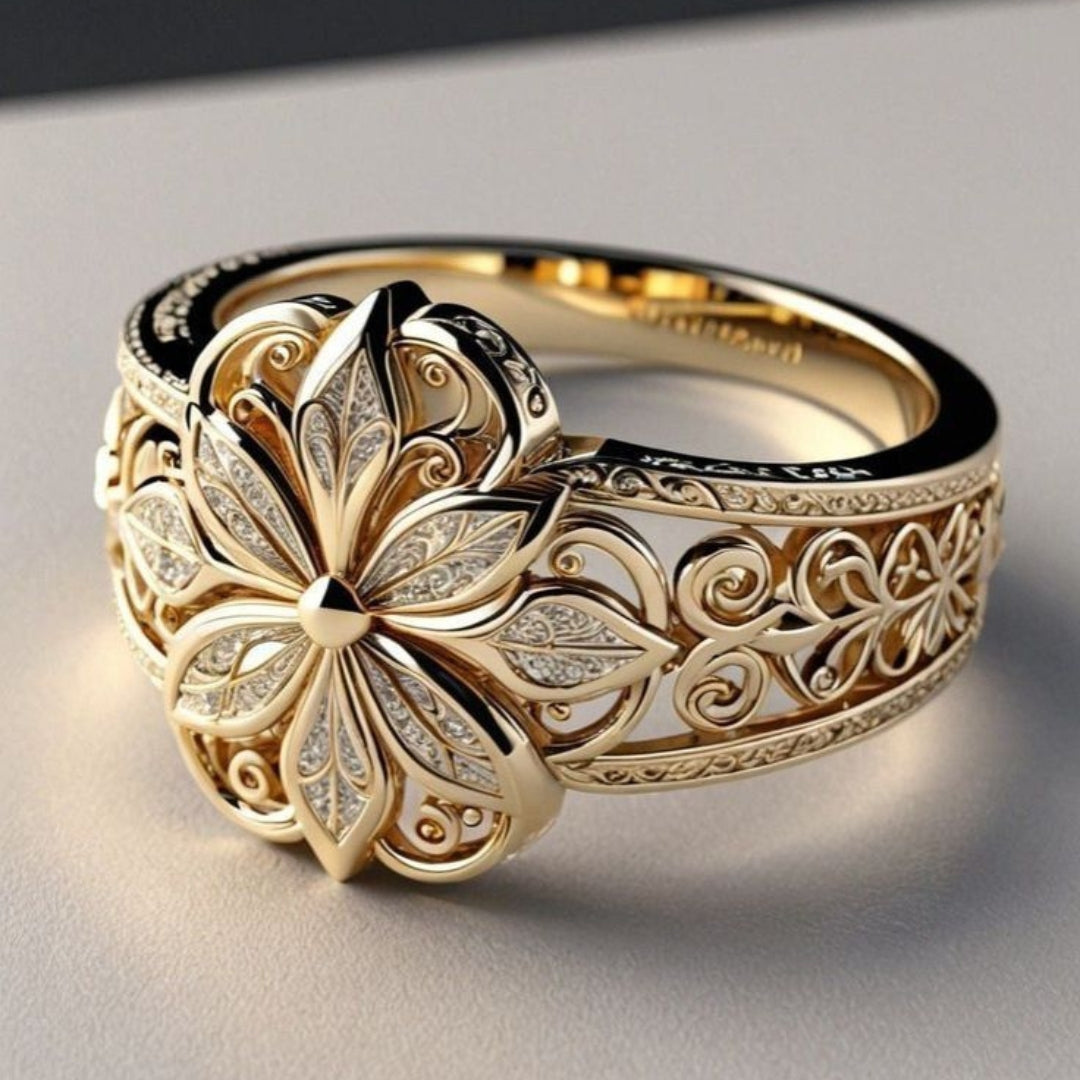 Goldring mit Blüten aus Zirkonia