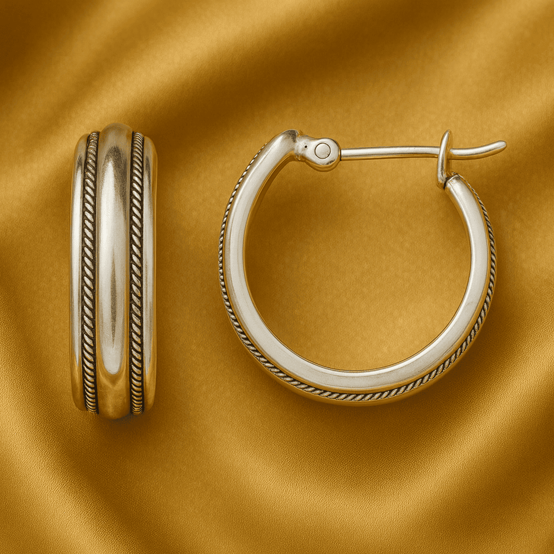 Gold-gestreifte Vintage Silber-Creolen