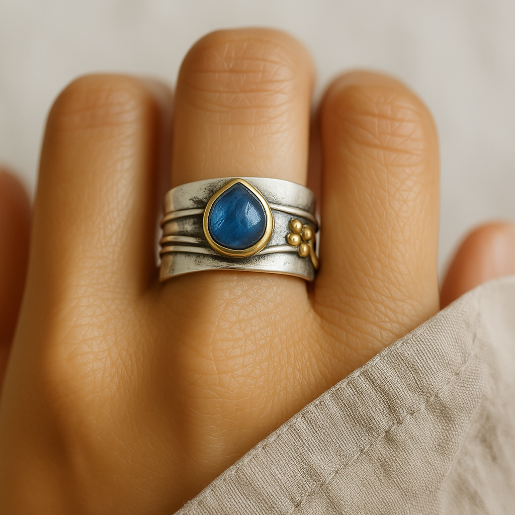 Vintage Ring mit blauem Saphir in Silber